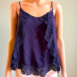 Umgee Blue Spaghetti Strap Lace Hem Tank - Medium